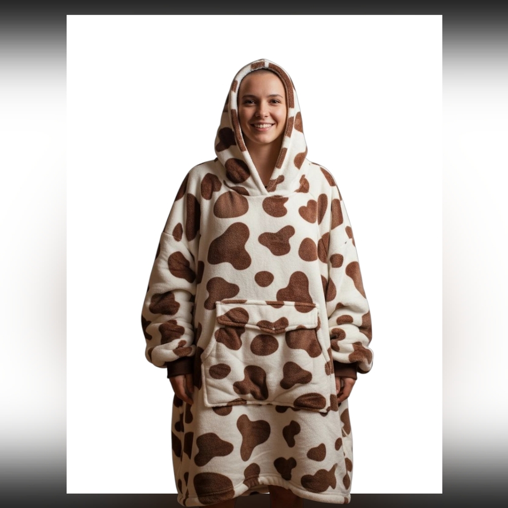 Cow Blanket Hoodie One Size